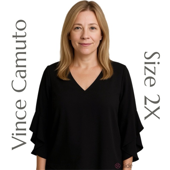 Vince Camuto Tops - Vince Camuto - Black Ruffle Sleeve Blouse - High-Low Hem - Size 2X